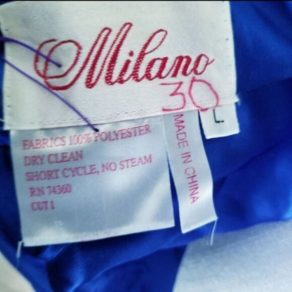 Milano large cobalt blue silver sequin beaded mini dress one shoulder strap form - Picture 9 of 10